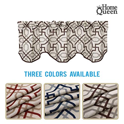 Home Queen Wave Print Curtain Valance Window Treatment For Living Room, Rod Pocket Wave Drape Valance, Set Of 1, 54 X 18 Inch, Brown #TOP7
