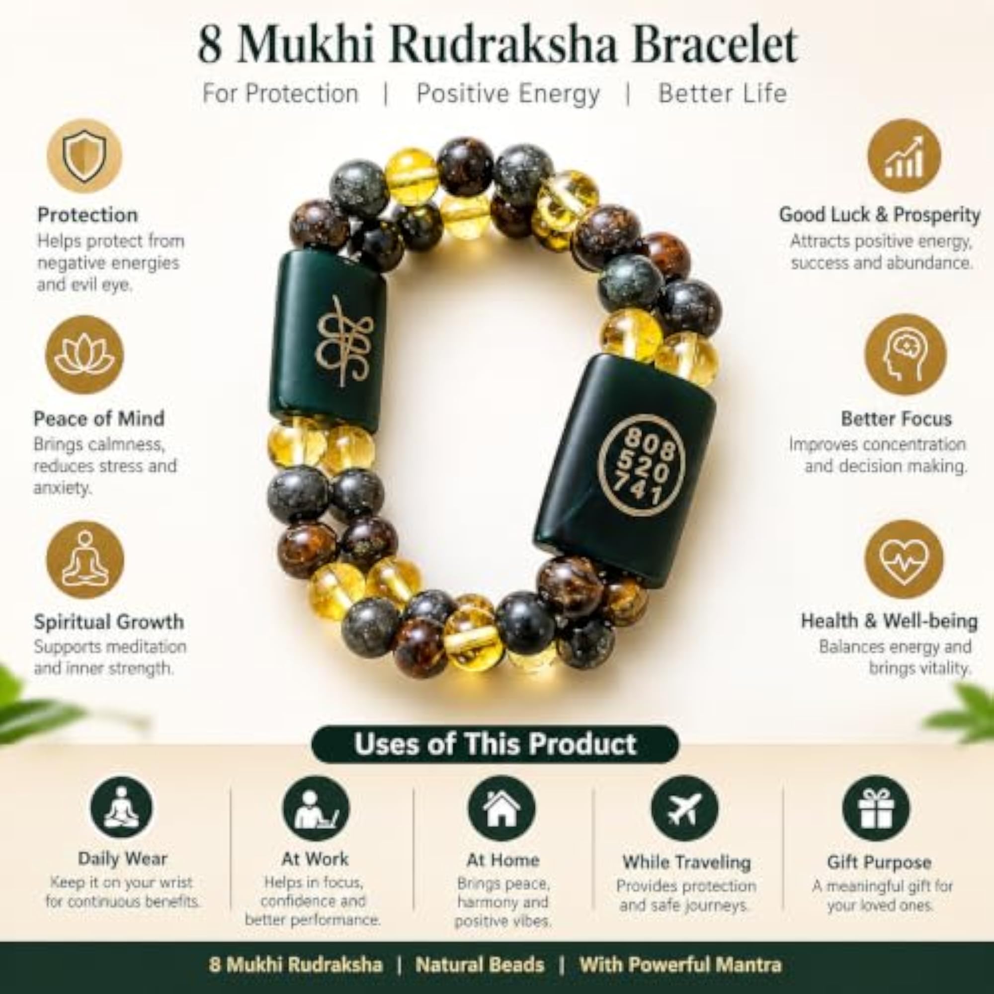 8 Mukhi Rudraksha Money Magnet Bracelet