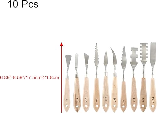 Miniatura 2 de Juego de cuchillos de paleta de 10 piezas, juego de cuchillos de pintura de acero inoxidable, espátula de pintura con mango de madera, espátula de