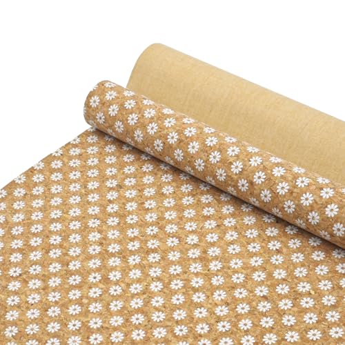 Image of SorenCut Patterned Cork Fabric Roll 12.8 x 54 Inch - White Daisy Print Cork Leather Fabric with Flexible Backing for DIY Crafts, Earrings, Bags, Wallets & Handmade Accessories