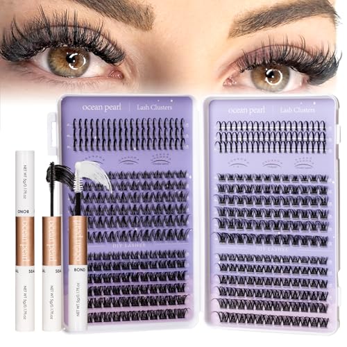 Ocean Pearl Lash Clusters 396pcs 5 Styles manga/anime-inspired lashes clusters(10-18mm),spike-effect cluster lashes,Eyelashes, eyelash clusters,DIY Cluster Eyelash Extensions with lash adhesive+sealer