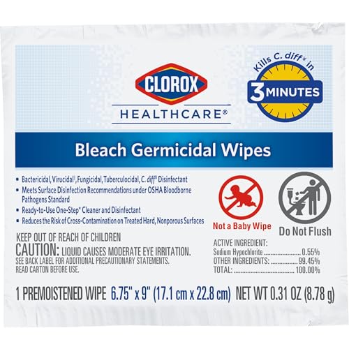 Clorox Healthcare Bleach Germicidal Individual Wipes, 6.75" x 9", 50 Count, Pack of 6 (Package May Vary) - image 8