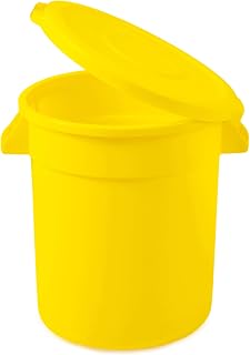 20 Gallon Yellow Round Commercial Trash Can with Lid/Ingredient Bin Recycling Bin Kitchen Garbage Can Office Garbage Can Trash Barrel Plastic Barrel Yard Waste Bin Outdoor Trashcan