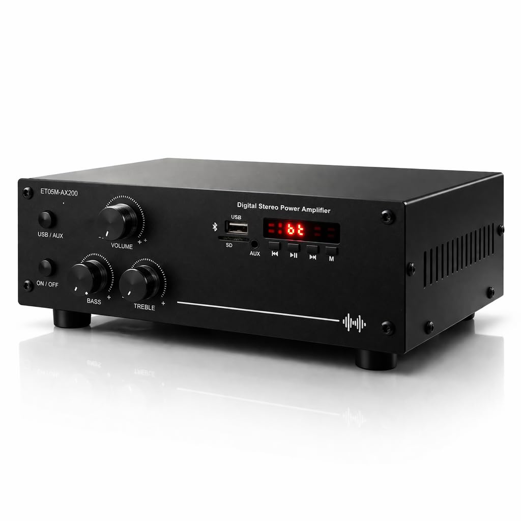 ETOSM-AX200 Digital Stereo Power Amplifier 40W + 40W with Bluetooth 5.0, USB, SD Card, FM, 3.5mm AUX, RCA Input & IR Remote | 2 Channel Home Audio Amplifier for 4 Ohm to 8 Ohm Speakers/Woofers-image-37