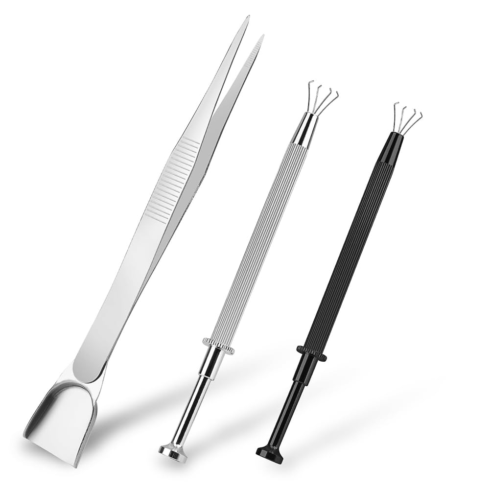 Ctrlzs Cream 3 Piece Grabbers Tool Holder Set Jeweler's Pick Up Sprinkle Pen Jewelry Tweezers Metal 4 Claw Piercing Ball For Tiny Objects Chip