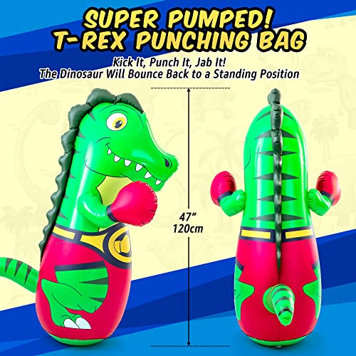 Super Pumped! Blow Up Punching Bag For Kids - 47-Inch Inflatable Punching Bag , T-Rex Dinosaur Inflatable Design, Indoor & Outdoor Bop Bag, Kids Boxing Bag For Themed Birthday Party, Age 3+ #TOP1