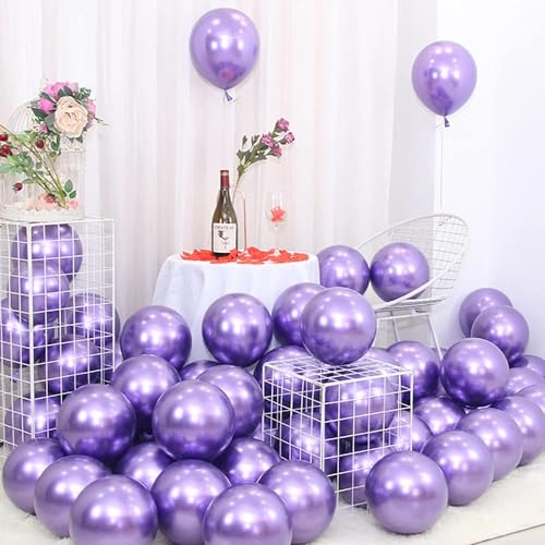 Image of 50 pcs Chrome Balloons, Purple Pink Chrome Metallic Balloons for Birthday, Anniversary, Engagement, Wedding, Baby Shower, Princess Party Decorations (50 Pcs, Purple Pink ch)