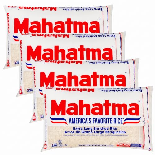 Mahatma Extra Long Grain Rice 5 Pound Rice-Bag, Gluten Free and Non-GMO White Rice Bulk Bag, (Pack of 4)