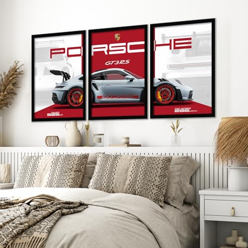 Image of ARTELLY Big Porsche 911 GT3rs Sports Car Framed Wall Posters, Set of 3, Premium Framed Painting, Living Room Bedroom Decoration, Large Size Gift Item for Boys Room Decor (Porsche 2, 10x13 inch)