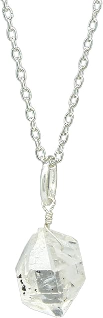 Gempires Natural Raw Herkimer Crystals Pendant Necklace, Raw Gemstone, Energy Healing Crystal, Yoga Jewelry, 12-15 mm Raw Stone, 16 + 2 Inch Adjustable Silver Plated Chain (Herkimer)