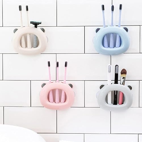Miniatura 6 de Portacepillos de dientes Kawaii con cara de oso montado en la pared para baños, niños, adolescentes, niñas, dormitorio, colgante, ventosa, soporte
