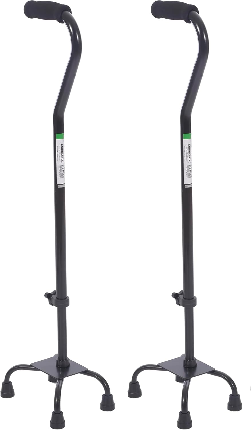 Essential Medical Supply Large Base Quad Cane in Black - Height Adjustable Walking Cane, Sturdy and Durable Walking Cane for Improved Mobility and Stability with 4 Prong Base and Rubber Tips