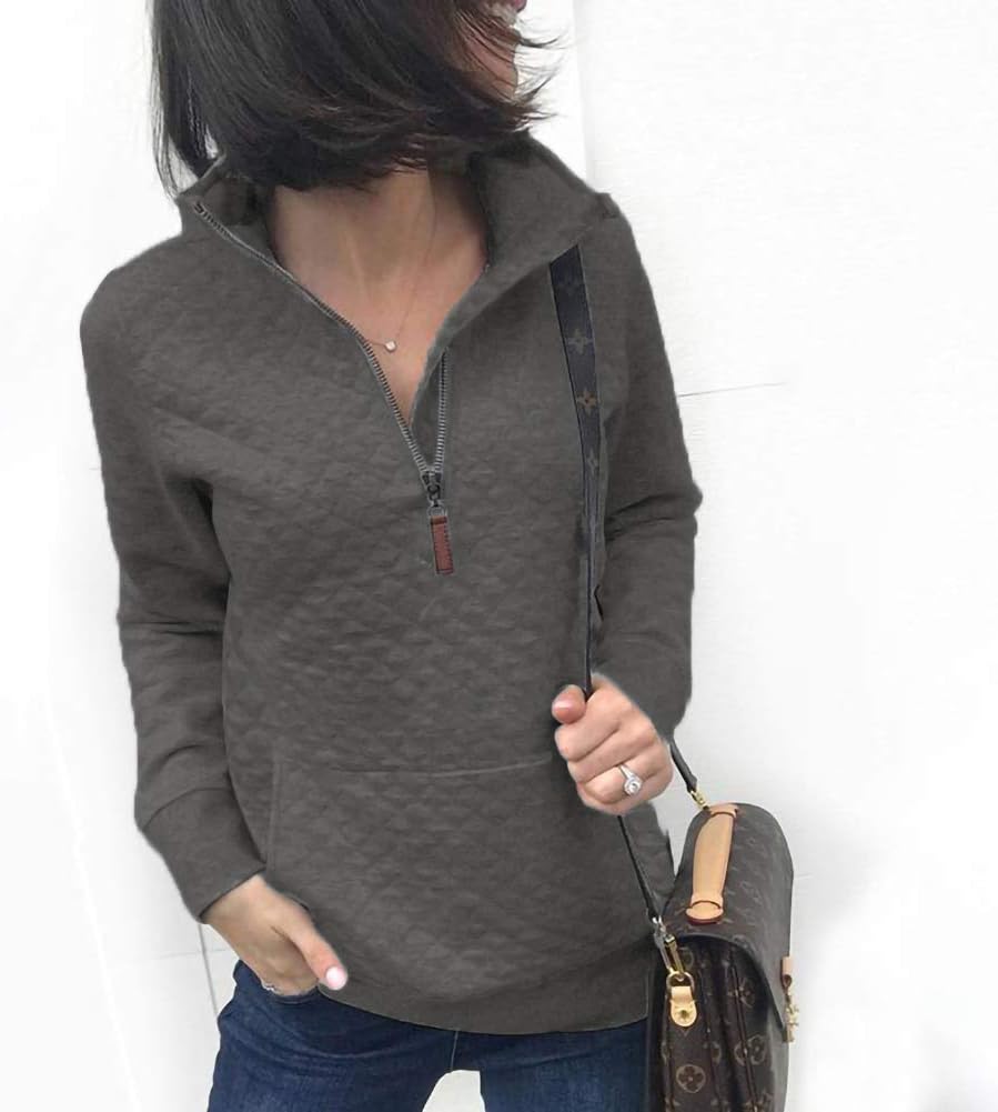 Barlver Womens Fashion Quarter Zip Stand Collar Sweatshirts Long Sleeve Plain Casual Ladies Pullovers Shirts Tops - Image 2