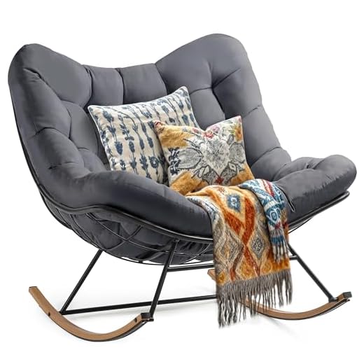 YITAHOME Oversized Rocking Chair, Wide Rocking Chair with Extra Thick Seat Cushion, Comfortable Lounge Chair for Indoor and Outdoor Use, Living Room, Patio, Garden, Porch (Grey)