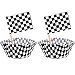 100 Pieces Checkered Flag Race Flag Cupcake Topper Picks and 100 Pieces Race Flag Cupcake Wrapper Paper Baking Cup Covers for Cake Decorations, Black and White (Style 1)