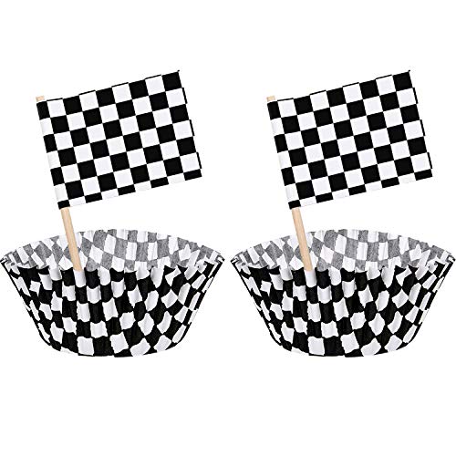 100 Pieces Checkered Flag Toothpicks Racing Flag Cupcake Topper Picks and 100 Pieces Racing Flag Cupcake Wrapper Liner Paper Baking Cup Covers for Cake Decorations 100 Pieces Checkered Flag Toothpicks Racing Flag Cupcake Topper Picks and 100 Pieces Racing Flag Cupcake Wrapper Liner Paper Baking Cup Covers for Cake Decorations
