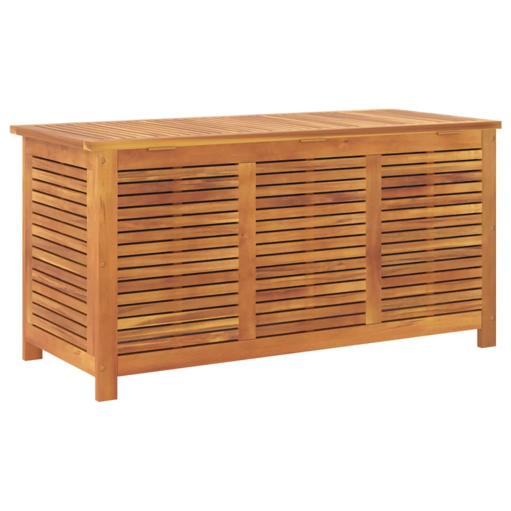IKAYAA Baúl de Jardín, Arcón Exterior de Madera de Acacia, Caja de Almacenamiento con Bolsa, Organizador Herramientas, Arcón de Almacenaje para Patio Jardín, 113 x 50 x 56 cm