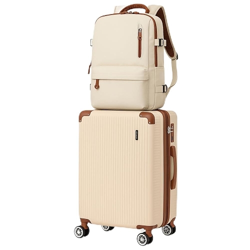 Mala de Bordo 10kg + Mochila Bagagem de Mão Expansivel Aprovada ANAC com 4 Rodas duplas 360° Cadeado AntiFurto TSA Mala de Viagem Alça Lateral com Divisória, Leve Resistente