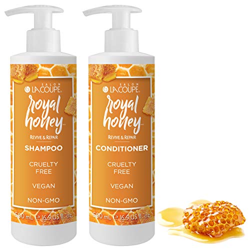 LaCoupe Naturals for Damaged Hair, Sulfate Free Shampoo & Conditioner Set with Organic Honey, Shea Butter & Macadamia Oil - Safe for Color Treated Hair - Vegan - Cruelty Free