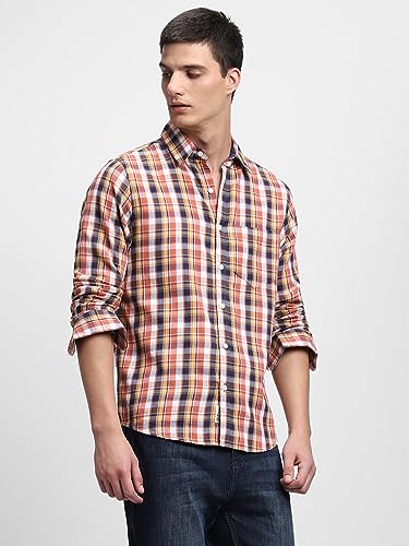 Image of Dennis Lingo Men's Tartan Checks Spread Collar Casual Shirt