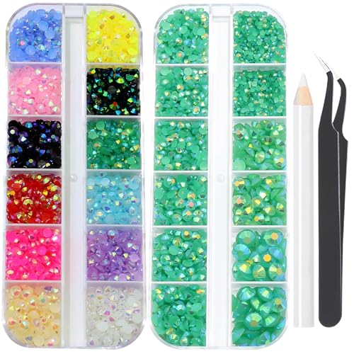 Resin Jelly Rhinestones for Crafting Bedazzling,Colorful Rhinestones for Nails Art+Green AB Nail Rhinestone and Gems,Nail Diamond Flatback Gems Crystals Charms for Nail Design DIY Makeup Decor