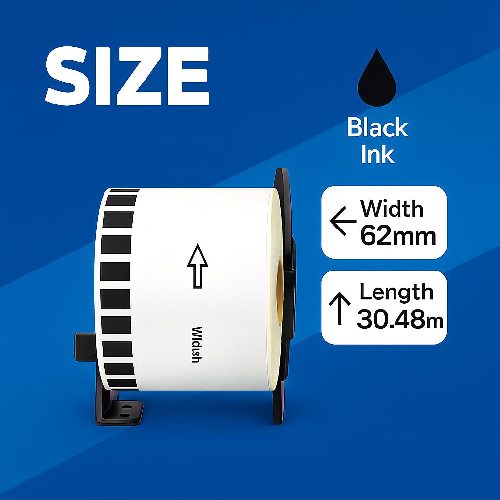 Printing Saver 5 Ersatz Brother DK-22205 Weiße Adressetiketten Kompatibel mit P-Touch Brother QL-570 QL-500 710W 810W Brother Label Printer (62 mm x 30,48 m)
