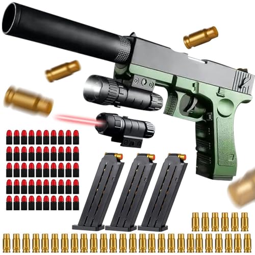 Pistola de Espuma Blaster,Foam Blasters,Pistola de Juguete Realista,Pistola Juguete con silenciador,Toy Gun con Eyección de Carcasa Revista Shell,Modelo de Pistola para 14 Regalos para niños (Verde)