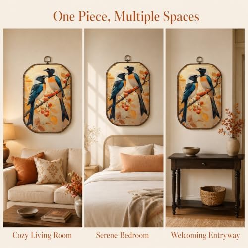 Bekecidi North American Cardinal Bird Wall Art - Neutral Mid Century Modern Framed Canvas Print, Vintage Boho Square Wall Decor for Home, 10.2"x7.1" (Amber) - 3
