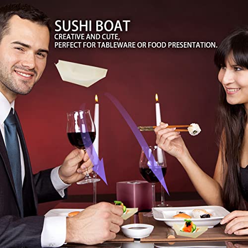 Doerdo 100Pcs 3.5 Inch Bamboo Wooden Boat Disposable Wood Boat Plates Dishes Sushi Boat Sushi Serving Tray Food Container Wood Bowl For Catering And Home Use #TOP6