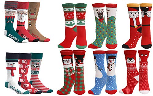 12 Pair,Holiday X-Mas Socks, 12 Different Designs,Christmas,Size 9-11 (6 Pair Men & 6 Pair Women)