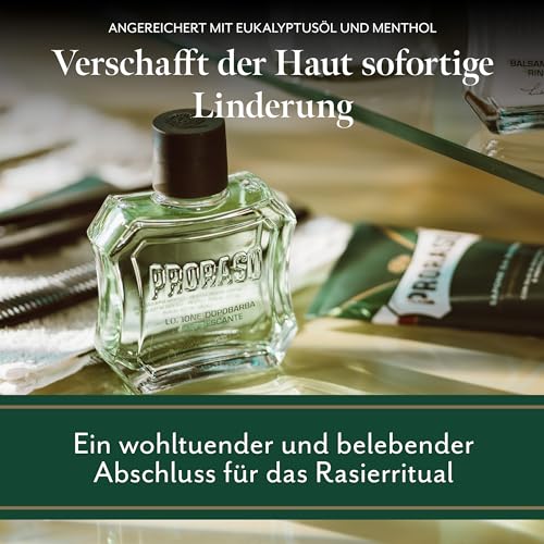 Proraso After Shave Lotion Refresh, 100 ml, Aftershave für Männer mit Eukalyptusöl & Menthol, hilft der Haut, sich nach der Rasur zu regenerieren, Made in Italy