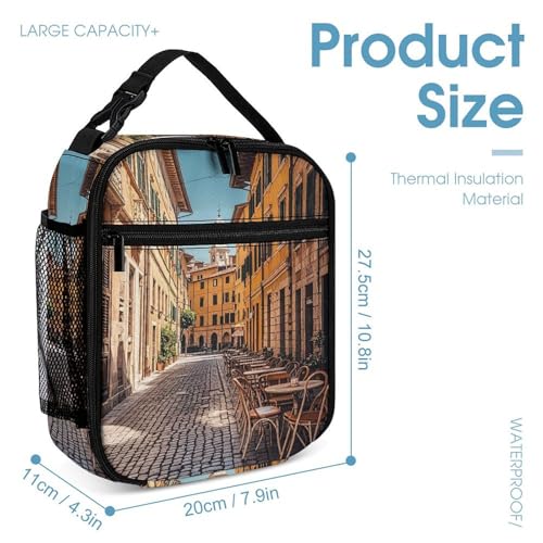 Old Courtyard Cafe Chair City, Rome, Italy Backpack Set Lightweight Daypack with Lunch Box Pencil Bags Bookbags 3 in 14