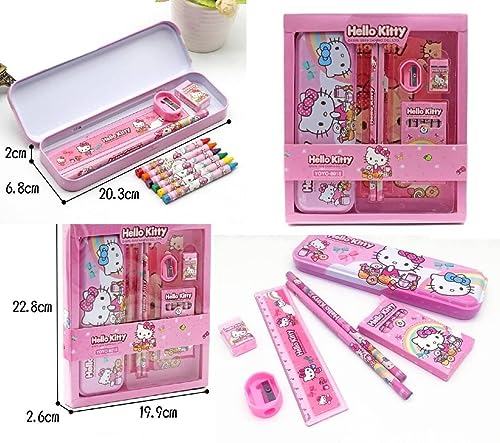 Image of Cartoon Printed Stationary kit for Boys and Girls with Pencil Box Colour Set Pencil Eraser Scale and Sharpener 6 in 1 Stationary Kit for Birthday Gifts