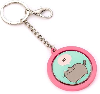 Pusheen the Cat Pink & Blue Hi, Bye Spinning Keyring, Pink & Green, Onesize