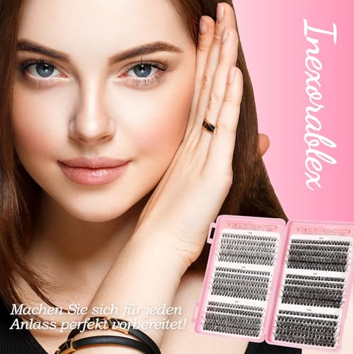 Inexorablex Wimpern Extensions Set, 8-16mm Cluster Lash Extension Set mit Lash Bond and Seal, Wimpern Pinzette- 570 PCS（30D 40D 50D 60D 80D 100D）