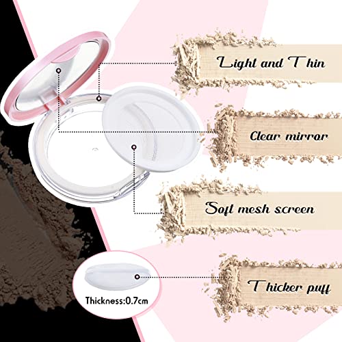 Cunhill 2 Pcs Loose Powder Container with Puff 0.17/0.7 oz Reusable Plastic Portable DIY Makeup Empty Powder Case with Mirror and Net Sifter(Pink, Silver)3