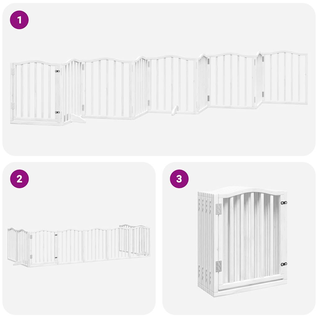 Homgoday Barrera para Perros,Barrera de Seguridad para Perros Mascotas,para Escaleras y Puertas Puerta para Perros Plegable 9 Paneles Madera álamo Blanca 450cm