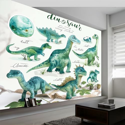 Papier peint intissé premium dinosaure vert clair avec impression d'art