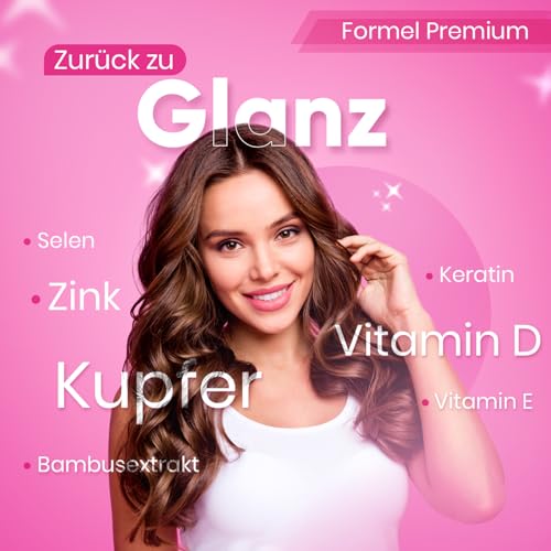 Biotin Hochdosiert Vitastrong mit Selen Zink, Keratin, Kupfer, Bambus, Vitamine für Haare, 450 Tabletten (15 Monate) Biotin Komplex Premium Ohne GVO, Bio Haare, Haut und Nägel mit Selen Hochdosiert