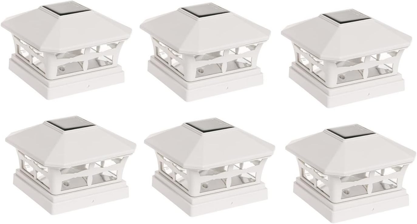 6-Pack Solar Unique Charm Outdoor Post Cap LED Lights for 4x4 PVC, Vinyl, or Plastic Post (Off White Finish Color)
