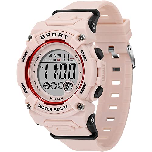 Findtime Sports Watches For Women Waterproof Womens Digital Watch For Teenager Girls With Large Face Screen Led Backlight Alarm Stopwatch Fashion Wrist Watches Blue-Pink #TOP1