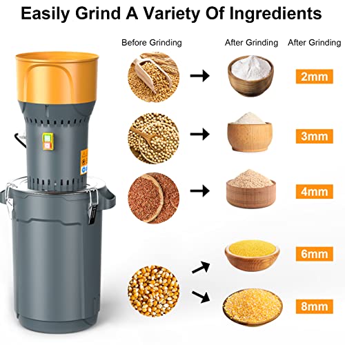 Ouyolad 25L Electric Grain Mill Grinder Corn Grinder, Nutrimill Grain Mills Mill Flour Mill Molino De Maiz, Farm Home Electric Grinder For Corn Grain Feed, Wheat Grinder With 5 Grinder Sieves+1Wrench #TOP1