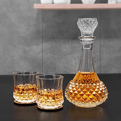Image of Elegant Whiskey Decanter Set with Glass 7 pc for Men & Women, 1000 Ml Whiskey Crystal Liquor Drinking Decanter Gift for Alcohol Lover (MV-08)