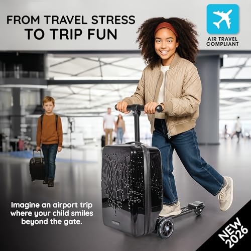 Teen Totes Detachable 4-in-1 Scooter Luggage for Kids – Ride-On Suitcase with Removable Luggage Body, Adjustable Handlebar, Durable Deck & Brake, Carry-On Size – Travel & Play4