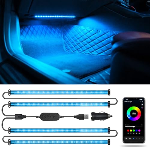 Car RGB LED Lights, Smart 48 LED Car Interior Light with APP Control, Under Dash Car Strip Lights, Music Mode, DIY Mode, 2 Lines Design Light with Charger, Ambient Lighting for Cars SUVs Trucks