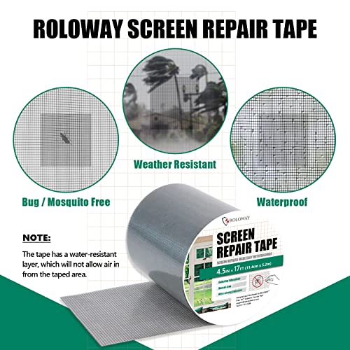 Roloway Screen Repair Kit, 4.5 In X 17 Feet (204 Inch) Window Screen Repair Tape, Fiberglass Screen Patch Repair Kit For Windows Or Doors, Screen Tape Mesh Repair, Screen Door Repair Kit (Grey) #TOP4