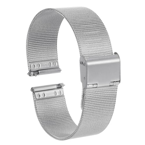 sourcing map Edelstahl-Maschen-Uhrenarmband 10mm Schnellverschluss Verstellbares Metallarmband für Männer Frauen, Silberton