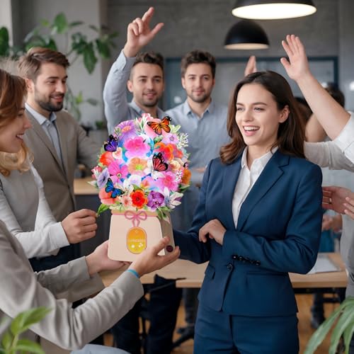 LIGHTS & MUSIC DIY Pop Up Cards, THANK YOU, BEST WISH, CONGRATS, GET WELL SOON, JUST FOR YOU, I LOVE YOU, 10\'\' Lily and Butterflies Flower Bouquet 3D Greeting Cards for Women Wife Mom Sister Friend