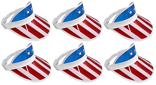 6 Pack Usa American Flag Hat-American Usa Flag Visors- 4Th Of July Patriotic Beach Visor- Clear Plastic Tennis Sun Visor Hat, Red White Blue #TOP1