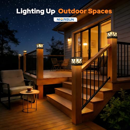 NIORSUN 4x4 Post Solar Lights, 3 Color Temps & 2 Brightnesses, 8 Pack Black by NIORSUN - Used condition - Image 6